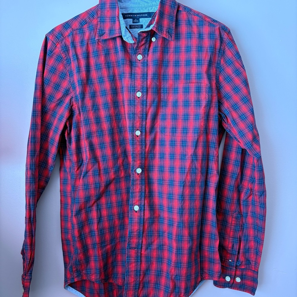 💙Tommy Hilfiger Red and Blue Plaid Men's Shirt